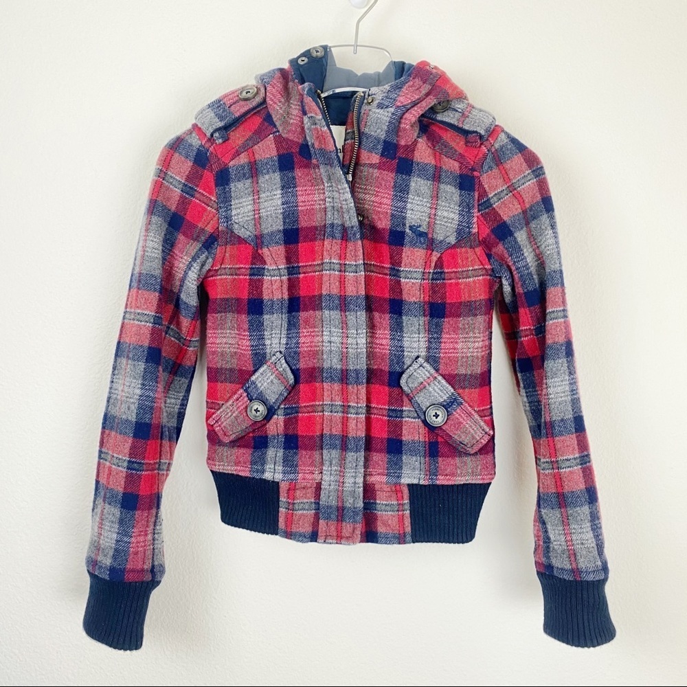 ABERCROMBIE Kids Winter Hoodie Jacket Plaid Medium